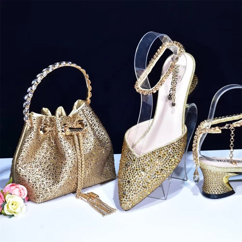 Fashion Pointed Toe Rhinestone Backless Chain Handbag Set With Rhinestone Embellishments, -Selling Elegant Sequins - Image 2